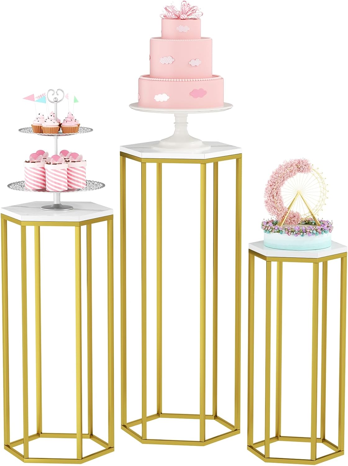 Gold party pedestal stand set rental