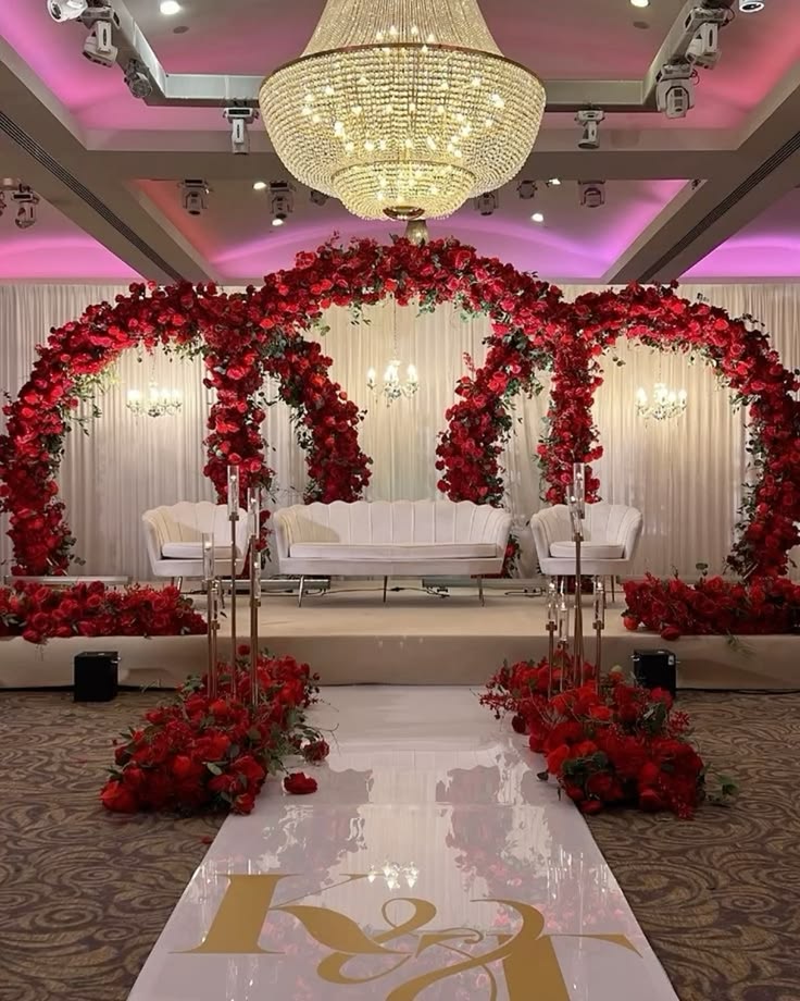 Opulent Red Floral Arch - Wedding decor in Vaughan and GTA